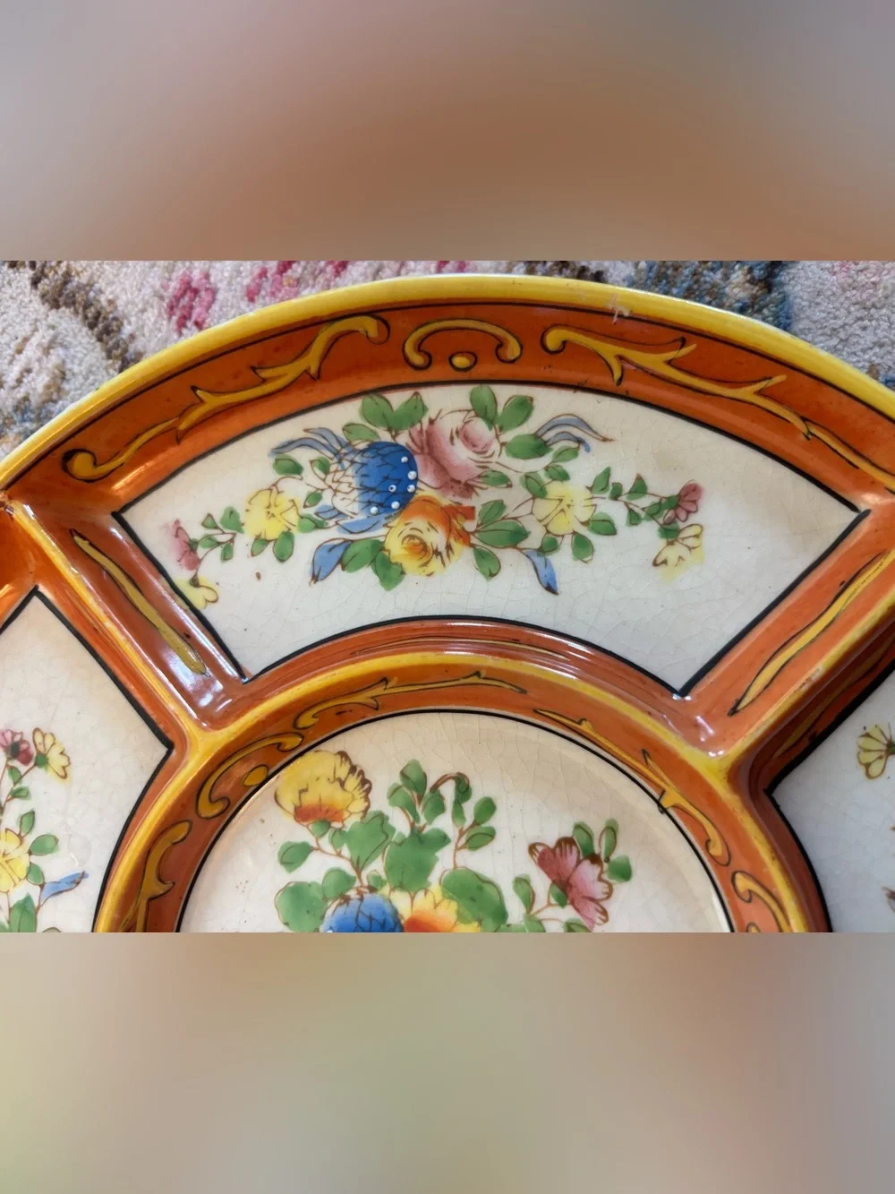 Vintage Japanese Moriyama Mori-Machi Hand-Painted Divided Relish Serving Plate